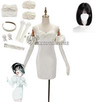 Sua Cosplay Kostiumas Perukas Anime Ateivis Scenos Cosplay Kostiumas Mikrofonas Balta Suknelė Auskarai Trumpi Juodi Plaukai Sua Cosplay Drabužiai XXL white