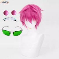 Aukštos kokybės Saiki Kusuo Cosplay perukas Rožinis trumpas karščiui atsparus sintetinis plaukas Anime vaidmenų žaidimų perukai + Peruko kepuraitė One Size pink