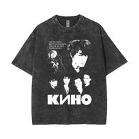 Washed Vintage Kino Viktor Tsoi Graphic T Shirts Men Women Casual Cotton Oversized T-shirts Men's Classic Rusian Rock Streetwear11 XL gray
