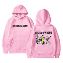 System of A Down Cartoon Hoodie Men's Women's Rock Alternative Metal Streetwear Male Fashion Vintage Oversized Pullover Hoodies M rožinė