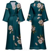 Kinietiško stiliaus moteriški naktiniai marškiniai su ilgu chalatu Retro satino miegui naktiniai marškinėliai pusrankoviais kimono chalatas, laisvas namų dėvėjimas One size gray