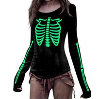 Baisūs Helovino marškinėliai Skeletas Helovino marškinėliai 3D spaudinys Moteriški ilgomis rankovėmis marškinėliai Streetwear Moteriška tunika Marškinėliai Viršutiniai drabužiai 6XL green