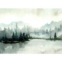 Rūkuotas miškas kalnų ežeras upė akvarelės kraštovaizdis neutralus plakatas drobės spaudinys minimalistinis sienos meno paveikslas namų kambario dekoras 21cm×30cm NoFrame gray