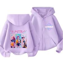 New Kawaii Zip Up Sweatshirts Kpop Demon Hunters Hoodie Children Clothes Kid Girl Boy Sweatshirt Zipper Hoody Baby Casual Top 130 white