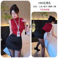 Sexy lingerie sexy secretary female tight spice hip skirt short skirt suit One size (free size) gray