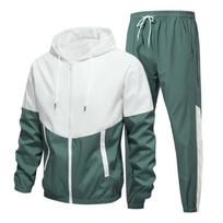 Men's Casual Color-blocked Lightweight Sportswear Set, Men's Zippered Hooded Sportswear Jacket And Pants Set M žalia
