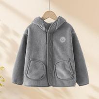 Kids Girls Hooded Thickened Faux Lamb Wool Warm Winter Jacket 170cm pilka