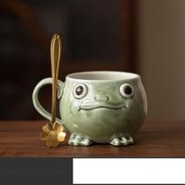 Creative Funny Frog Design Ceramic Mug with Spoon Cute Coffee Cup Gift Set for Office Home Use Vintage Style Drinkware Decor 280ml brown