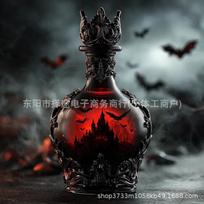 Batwing Castle Decanter Gothic Glass With Stopper Dramatic Table Centerpiece For Home Bar Party Halloween Gift For Couples gray