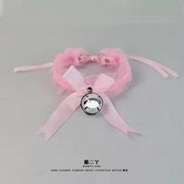 Lace Bell Choker Neck Collar with Wristband, Cute Cat Ear Maid Style Clavicle Chain Fashion Accessories gray