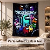Among Us Tapestry, Personalized Custom Text, Wall Hanging Tapestry For Living Room Home Wall Decor 100cmx150cm blue
