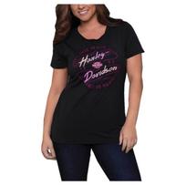 Harley-Davidson Women's Free Wheels Raw-Edge Crew Neck Short Sleeve T-Shirt, Black 7XL black
