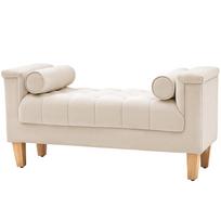 Upholstered Bench Vintage Design 2 Cushions Chenille Cover 115 X 44 X 58 Cm Beige