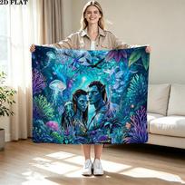AVATAR Print Flannel Blanket High Quality Warm Comfortable Cover for All Seasons Perfect for Gifts Home Decor 80cm x 120cm blue