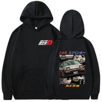 Anime Initial D AE86 Fujiwara Takumi Graphic Hoodie Men Women Manga Casual Pullover Hoodies Male Vintage Oversized Sweatshirt L black