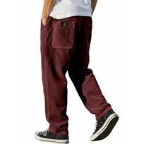 Mens Relaxed Fit Straight Leg Corduroy Pants With Embroidery Detail Multiple Pockets Elastic Waistband Casual Wear XXL vyno raudonos spalvos