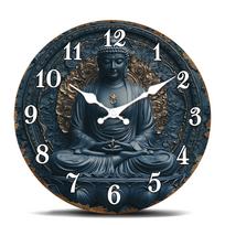Serene Buddha Statue Round Wall Clock, Meditative Eastern Philosophy Decorative Timepiece, Spiritual Clock for Yoga & Meditation 10 inch gray