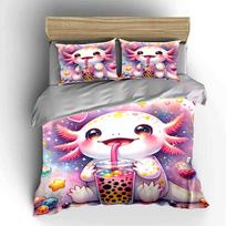 Bubble Tea Axolotl Set Multiple Sizes Kid'S And Adults' Bedroom Exquisite 3Pc Bedding Set, Gift US Queen 228X228cm&set gray