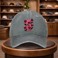 Tulip Floral Print Baseball Cap Casual Snapback Fashion Hat Adjustable Outdoor Leisure Cap for All Seasons Ideal for Trave 1pc gray