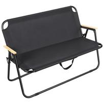Folding Camping Bench Outdoor Bench, Lightweight Seats 2 People, Portable Loveseat Wood Armrests and Metal Frame, 2-Seater for Balcony Porch juoda