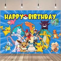 Pokemon Pikachu Birthday Party Backdrop Cartoon Baby Shower Background Photography Wall Photo Studio Banner Decor For Boy Gift 47.2x31.5inch/120*80cm yellow