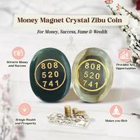 Money Magnet Zibu Coin - Pyrite Coin & Green Aventurine Zibu Coin for Money Original Certified for Wealth, Money Attraction, Financial Abundance, beige