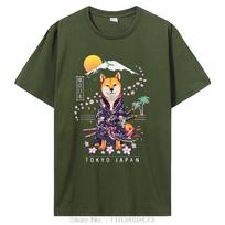 Shiba Inu Tshirt Japanese Aesthetic Sakura Cherry Blossoms TShirt Men Clothing Oversized T Shirt Graphic Tees S black