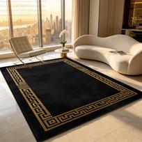 Modern Luxury Living Room Black Gold Carpet Decoration Bedroom Antiskid Washable Border Rug Office Soft Plush Geometric Art Mat 1.9x2.9ft(60x90cm) brown