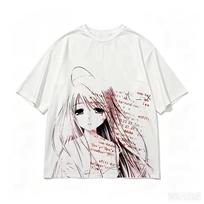 Oversized Sad Anime Girl Graphic Tee Men Women Code Glitch Manga Print Y2k Grunge Harajuku Streetwear Cotton Casual Daily Tops 2XL white