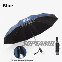 Car Led Light Automatic Folding Windproof Sunshade Umbrella Ford Mustang Mondeo Fiesta Focus F150 Kuga EXPLORER EDGE Ranger Puma mėlyna