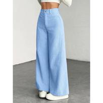 Women's Mid Waist Corduroy Wide Leg Pants Casual Straight Leg Trousers M mėlyna