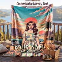Personalized Flannel Throw Blanket,Lana Del Rey Custom Printed Name, Cozy Plush Blanket For Home Use 100cmx150cm