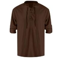 1Men's Renaissance Shirt Pirate Medieval Viking top Cotton Linen Shirts Men Long Sleeved Halloween Costume XL ruda
