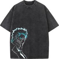 BLEACH Manga Graphic T-shirt Grimmjow Vintage Washed Oversized T Shirt Unisex Clothing Harajuku Cotton Short Sleeve Tees Tops S black