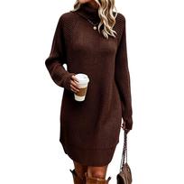 Women's Elegant Stand Collar Button Front Dress with Fitted Waist XL kava
