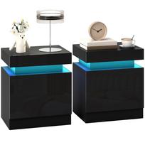 2 medinių LED naktinių staliukų komplektas, 16 spalvų, 4 režimai, 2 stalčiai, 45x35x52 cm, juodas juoda