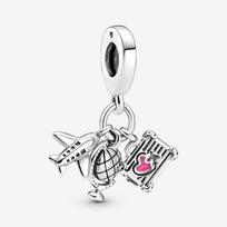 Pandora Airplane, Globe & Suitcase Dangle Charm juoda