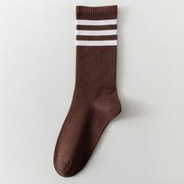 Women's Spring and Autumn Pure Cotton Three-bar Anti-odor Boneless Warm Sports Long Socks 1 pair tamsiai ruda spalva