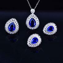 European Elegant Jewelry Set Imitation Sri Lanka Cornflower Blue Sapphire Pendant Open Ring Earrings for Women white