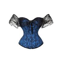 Lace Trim Boned Corset Tummy Control Waist Trainer Shaping Bustier Outer Wear Top M mėlyna