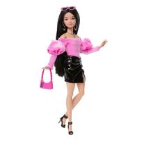 Barbie Deluxe Style Top Skirt Set for Barbie Ages JJN76 Off-Shoulder & Dolls, 4+, Pink, pink