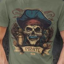 Vintage Pirate Skull Shirt | Gothic Buccaneer Skeleton Tee | Nautical Skull Graphic T-Shirt | Dark Pirate Gift for Men 2XL gray