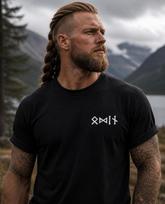 Odin Rune Embroidered T-Shirt | Viking Norse Mythology Tee | Nordic Minimalist Design | Scandinavian Gift 130 gray