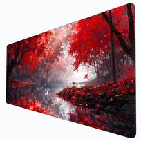 Large Red Maple Forest Stream Gaming Mouse Pad Misty Autumn Woodland Scenery NonSlip Office Desk Accessories Mousepad Gamer 800x400x2mm