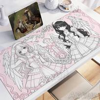 Anime Girl Mouse Pad Kawaii Angel Devil Desk Mat Japanese Manga Gaming Mousepad Cute Pink Black Keyboard Pad 800x300x2mm gray