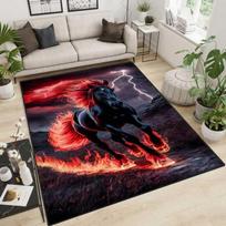 Black Horse Running on Beach Area Rug, Sunset Ocean Scenery Print Non Slip Floor Mat for Living Room Bedroom Home Decor 80x120cm( 31x47in) gray