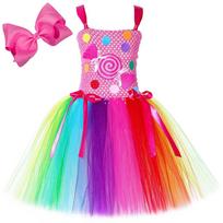 Girls Lollipop Candy Costume Rainbow Sweets Candyland Tutu Dress Baby Kids Festival Birthday Carnival Party Tulle Princess Dress 6 multi