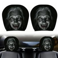 2 Pack Scary Ghost Face Car Headrest Covers Polyester Halloween Spooky Vehicle Interior Decor with Bold Terror Design for Front Seats Style 8 gray