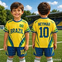 Neymar Nr. 10 Brazilijos gerbėjų futbolo marškinėlių ir šortų 2 dalių komplektas, greitai džiūstanti kvėpuojanti futbolo uniforma, vaikams, atitinkantis gimtadienio dovana 120CM yellow