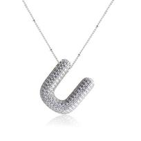 Silver Color Letter Pendant Necklace Rhinestones Women Choker Silver Zircon Necklace  Party Jewelry Style 21 gray